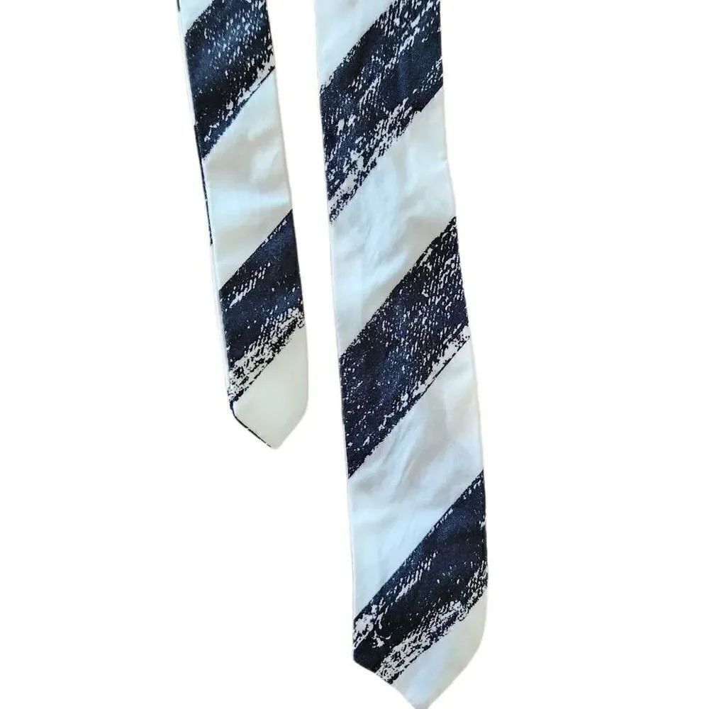 Y2k black white static striped women's skinny tie cotton